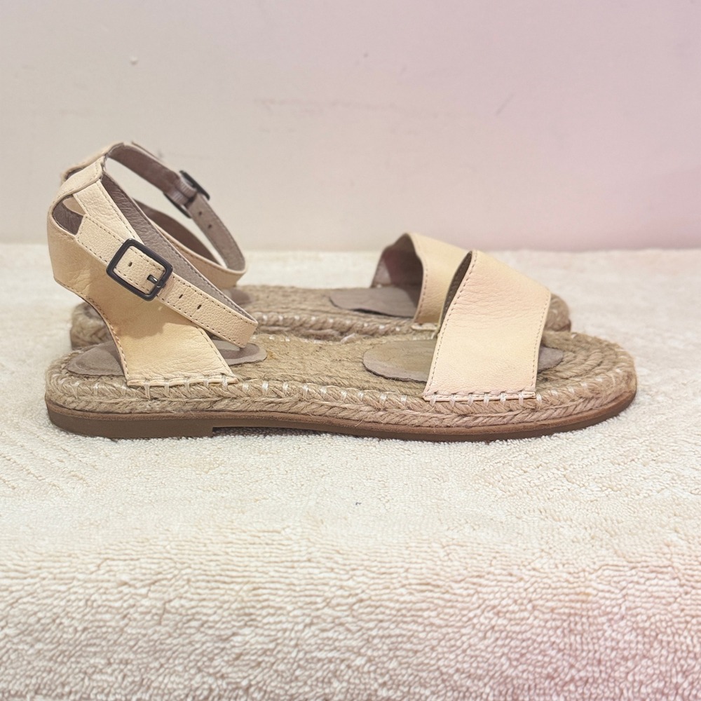 Eileen Fisher Women Beige Leather Espadrille Ankle Strap Sandals Size 6